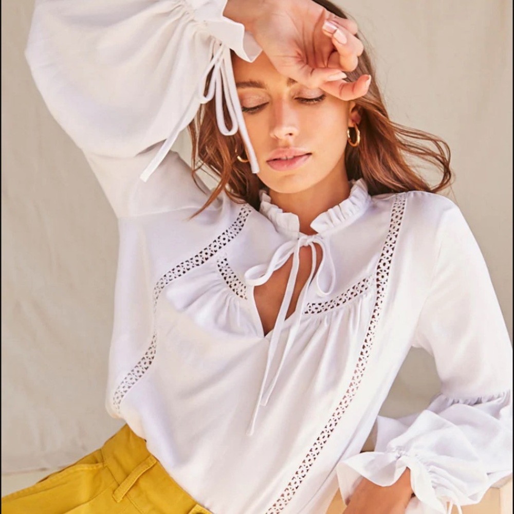 NWT Crochet-Panel V-Neck Top